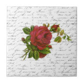 ヴィンテージの白黒のフランスのなタイポグラフィの赤いバラ タイル (正面)