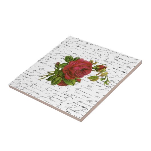 ヴィンテージの白黒のフランスのなタイポグラフィの赤いバラ タイル (側面)