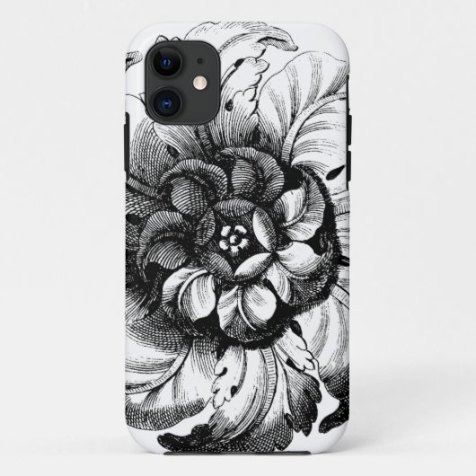 ヴィンテージの白黒のモダンな花のデザイン Case-Mate iPhoneケース (裏面)