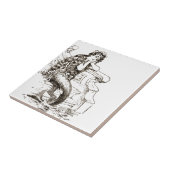 ヴィンテージの白黒の人魚のスケッチ タイル (側面)