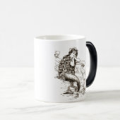 ヴィンテージの白黒の人魚のスケッチ モーフィングマグカップ (正面右)