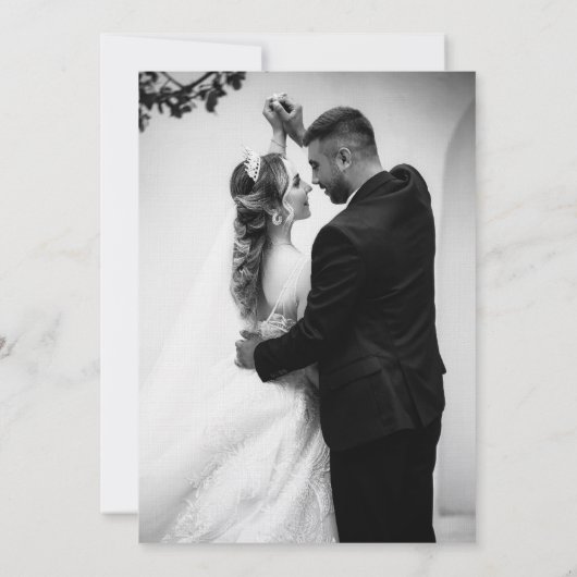 ヴィンテージの白黒の写真結婚 招待状 (裏面)