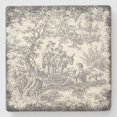 ヴィンテージの白黒の木のトワールデジュウプリント ストーンコースター (正面)