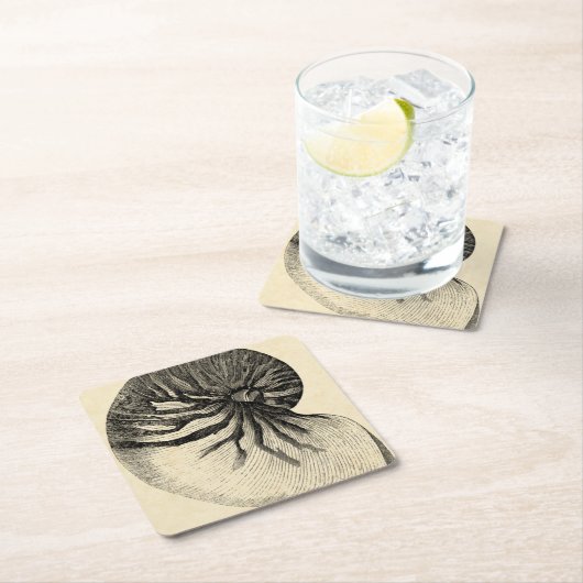 ヴィンテージの白黒コンシュの貝 スクエアペーパーコースター (インサイチュ)