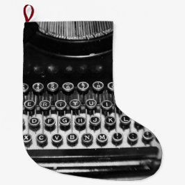 ヴィンテージの白黒タイプライター ラージクリスマスストッキング