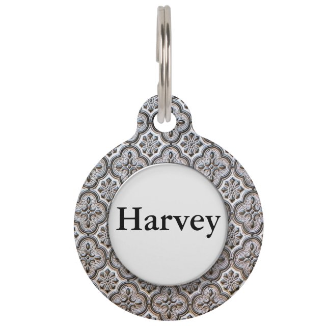 ヴィンテージの白黒タイル ペット　ネームタグ (正面)