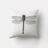 ヴィンテージの白黒トンボのイラストレーション クッション (裏面)