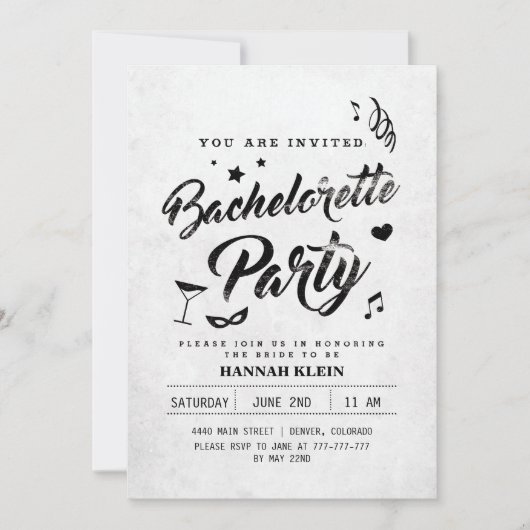 ヴィンテージの白黒バチェロレッテの招待状 招待状 (正面)
