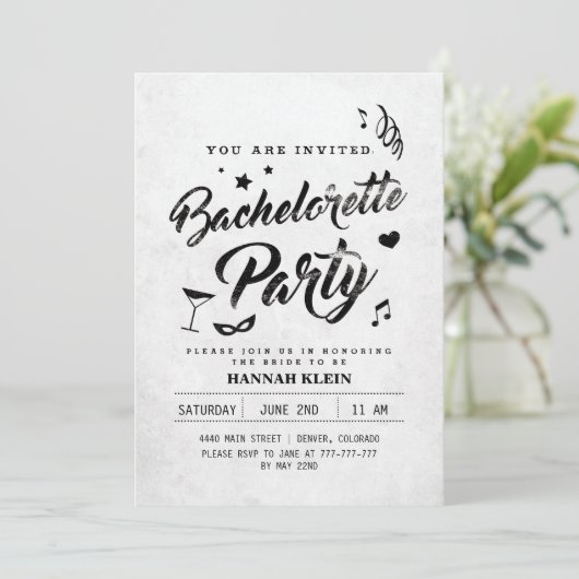 ヴィンテージの白黒バチェロレッテの招待状 招待状 (スタンド正面)