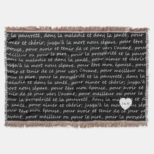 ヴィンテージの白黒フランスのな結婚式誓約 スローブランケット (正面)