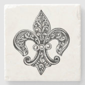ヴィンテージの白黒レースのような（紋章の）フラ・ダ・リ ストーンコースター (正面)