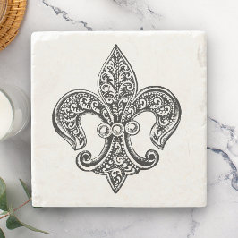 ヴィンテージの白黒レースのような（紋章の）フラ・ダ・リ ストーンコースター