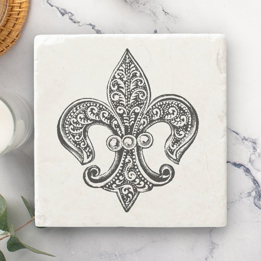 ヴィンテージの白黒レースのような（紋章の）フラ・ダ・リ ストーンコースター