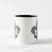 ヴィンテージの白黒レースのような（紋章の）フラ・ダ・リ ツートーンマグカップ (中央)