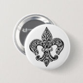 ヴィンテージの白黒レースのような(紋章の)フラ・ダ・リ 缶バッジ (正面&裏面)