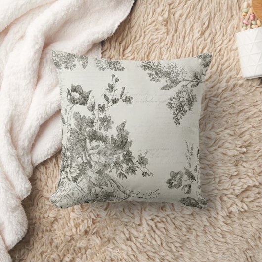 ヴィンテージの白黒花の原稿は4つを印刷します クッション (ブランケット)