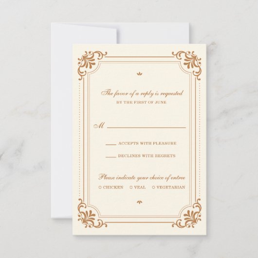 ヴィンテージの盛り上がる食事の結婚選択 出欠カード (正面)