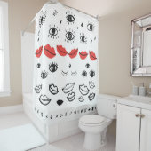 ヴィンテージの目、赤い唇のパターン。 シャワーカーテン (インサイチュ)