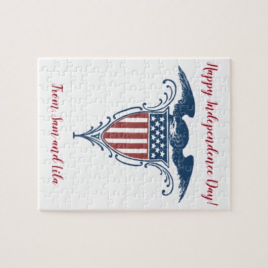 ヴィンテージの盾の赤白青のアメリカのワシの星 ジグソーパズル (横)