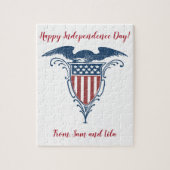 ヴィンテージの盾の赤白青のアメリカのワシの星 ジグソーパズル (縦)