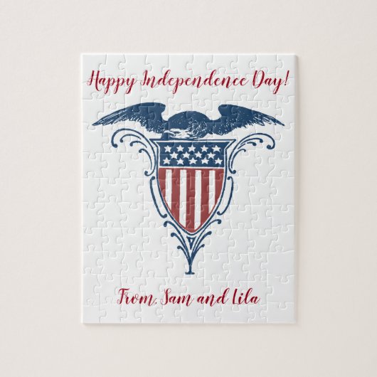ヴィンテージの盾の赤白青のアメリカのワシの星 ジグソーパズル (縦)