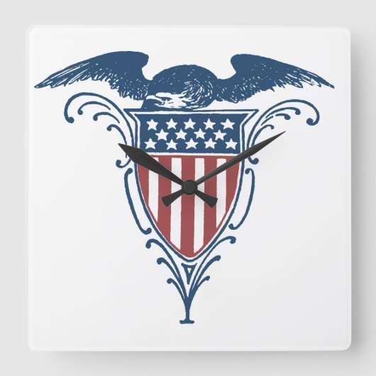 ヴィンテージの盾の赤白青のアメリカのワシの星 スクエア壁時計 (正面)