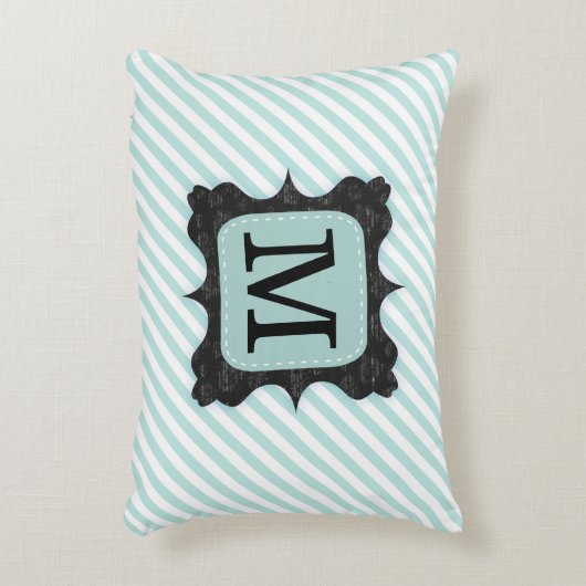 ヴィンテージの真新しい緑のストライプパターン黒のモノグラム アクセントクッション (正面(垂直))