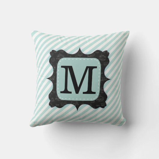 ヴィンテージの真新しい緑のストライプパターン黒のモノグラム クッション (裏面)