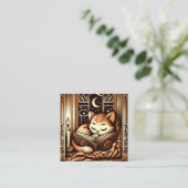 ヴィンテージの眠れるアールデコスタイル猫と本 スクエア名刺 (スタンド正面)