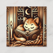 ヴィンテージの眠れるアールデコスタイル猫と本 スクエア名刺 (正面)