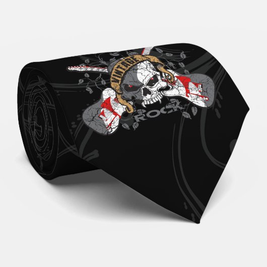 ヴィンテージの石のスカルおよびエレキギター ネクタイ (ロール)