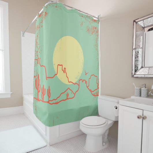 ヴィンテージの砂漠の風景キャッツスとキャニオン。 シャワーカーテン (インサイチュ)