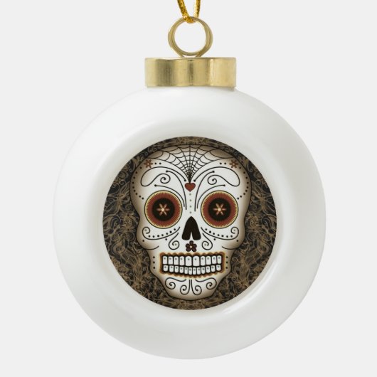 ヴィンテージの砂糖のスカルのオーナメント(球か雪片) セラミックボールオーナメント (正面)