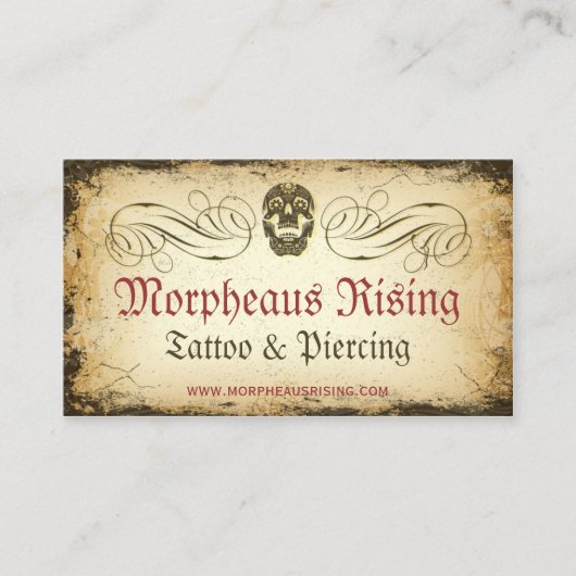 ヴィンテージの砂糖のスカルの入れ墨パーラーの名刺 名刺 (正面)