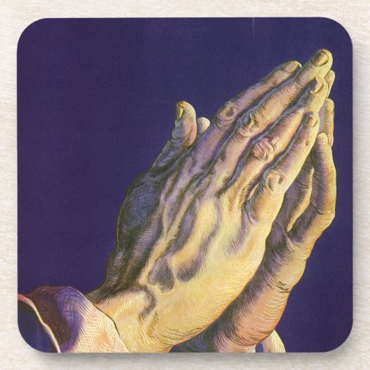 ヴィンテージの祈る手とベツレヘムの星 コースター (正面)