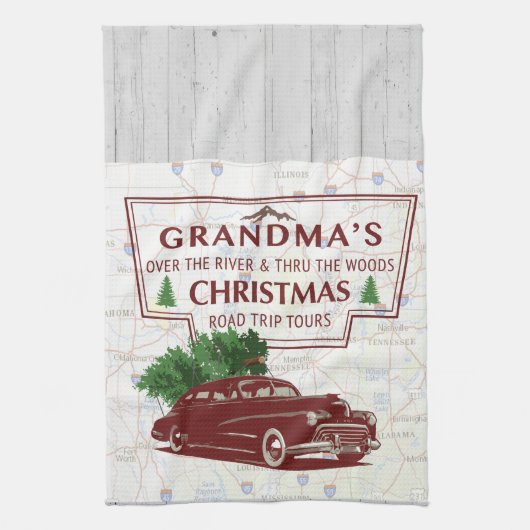 ヴィンテージの祖母のクリスマスの遠征旅行 キッチンタオル (縦)
