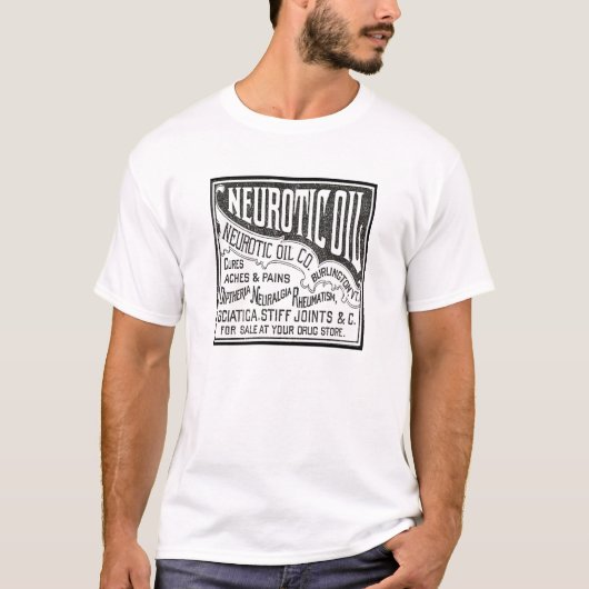 ヴィンテージの神経症的な油のにせ医者の薬の老齢期のラベル Tシャツ (正面)