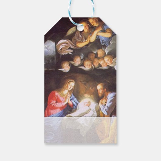 ヴィンテージの神聖な家族の出生と天使のクリスマス ギフトタグ (裏面)