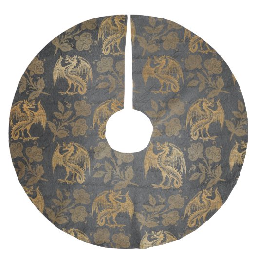 ヴィンテージの神話のファンタジーのドラゴンの壁紙 ブラッシュドポリエステルツリースカート (正面)