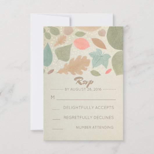 ヴィンテージの秋およびRSVPを結婚する金ゴールドの点 出欠カード (正面)