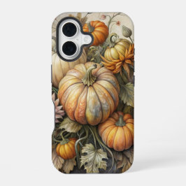 ヴィンテージの秋のかぼちゃの花のシーン iPhone 16ケース