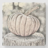 ヴィンテージの秋のイガイガした落ち葉の水彩画 ストーンコースター (正面)