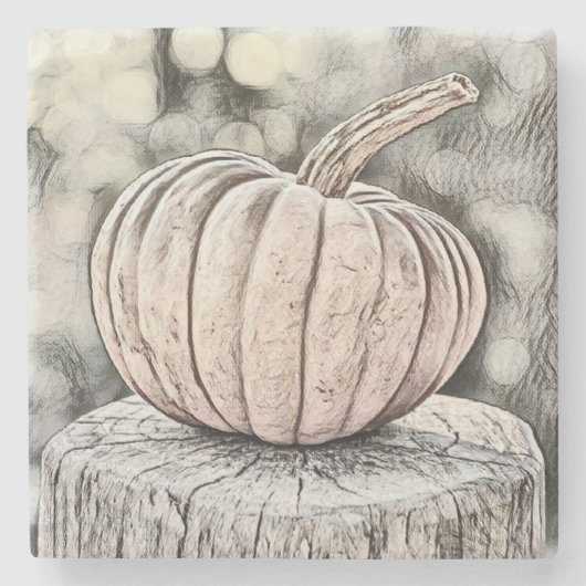 ヴィンテージの秋のイガイガした落ち葉の水彩画 ストーンコースター (正面)