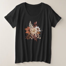 ヴィンテージの秋の花の葉 プラスサイズTシャツ