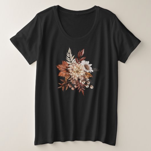 ヴィンテージの秋の花の葉 プラスサイズTシャツ (デザイン正面)