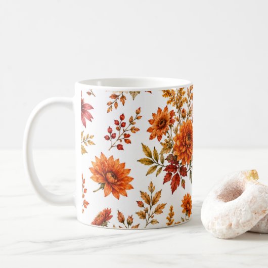 ヴィンテージの秋の花柄 ひまわり コーヒーマグカップ (ドーナツ)