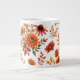 ヴィンテージの秋の花柄 ひまわり ジャンボコーヒーマグカップ