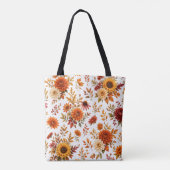 ヴィンテージの秋の花柄 ひまわり トートバッグ (裏面)