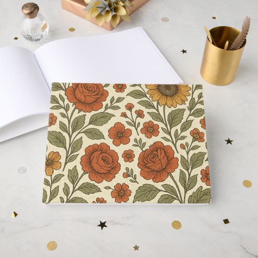 ヴィンテージの秋の花柄 – 田舎風の植物画 ゲストブック (正面見開き)