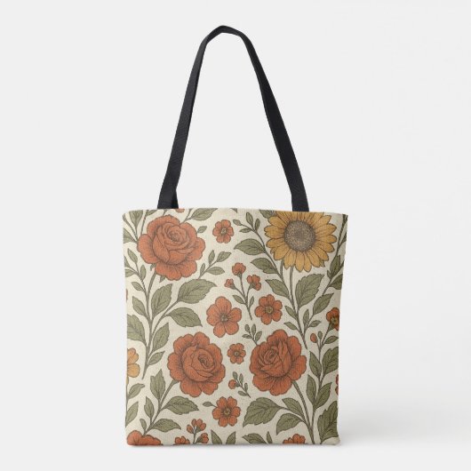 ヴィンテージの秋の花柄 – 田舎風の植物画 トートバッグ (裏面)